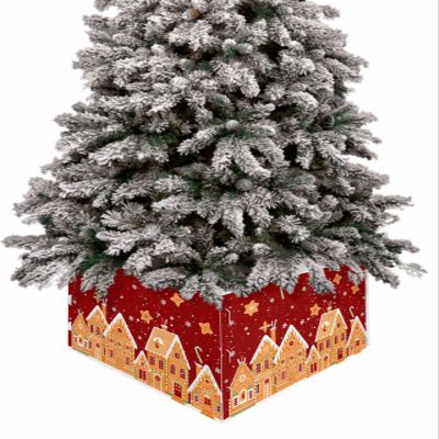 Christmas Tree Collar Red Christmas Delicious Biscuits Candy House Holiday Tree Skirt Decoration Xmas Tree Ring Stand Base Cover 17x10 in 4 PCS