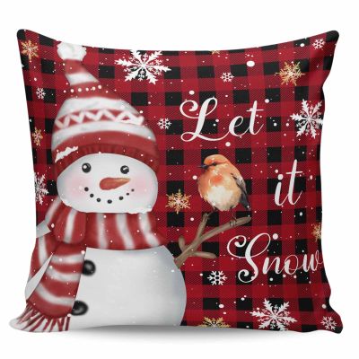 Aiesther Christmas Throw Pillow Covers Snowman Snowflake Branch Bird Red Black Buffalo Plaid Pillowcase Home Decor Cushion Case for Couch Sofa Bed 16" x 16", Super Soft & Comfortable