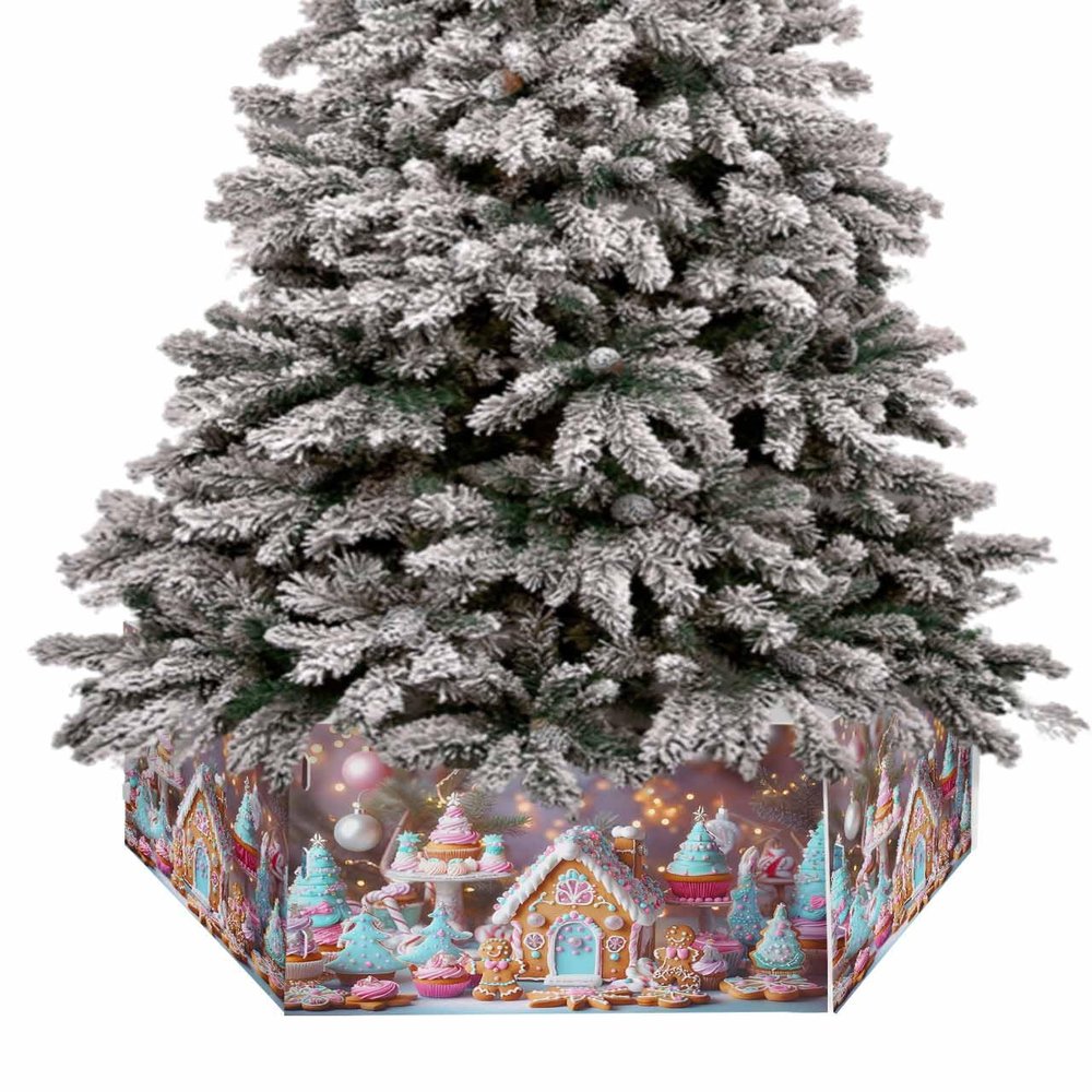 Christmas Tree Collar Christmas Gingerbread House Gingerbread Man Cake Candy Holiday Tree Skirt Decoration Xmas Tree Ring Stand Base Cover 17x10 in 6 PCS