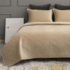 FCBFJSW Luxury Velvet Quilt Set Queen King Size, Lightweight Reversible Velvet Comforter Set, Bedspread Coverlet Quilted Bedding Set with Pillow Shams Camel 240x250cm view 3
