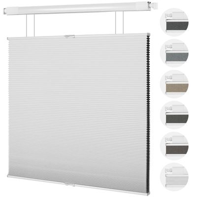 Sulugood No Drill No Tools Blinds, Top Down Bottom Up Blackout Cellular Shades Cordless, Jacquard Fabric Honeycomb Blinds for Indoor Windows,Easy to Install,White,78" W x 48" H