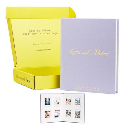 Occasional Motto Personalized 96 Pockets Linen Hardcover Photo Album & Wedding Guest Book With Writing Space - Fits for Instax Mini Film, 2x3 inch instant photos (Lavender Purple)