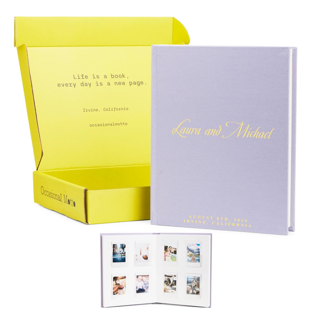 Occasional Motto Personalized 96 Pockets Linen Hardcover Photo Album & Wedding Guest Book With Writing Space - Fits for Instax Mini Film, 2x3 inch instant photos (Lavender Purple)