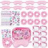 YLOLUL 32 Pcs Spa Sleepover Party Supplies for Girls Makeup Party Favor with Hair Scrunchies Clear Cosmetic Bags Eye Masks Sleepover Temporary Tattoos for Slumber Spa Essentials Favors Gift view 1