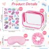 YLOLUL 32 Pcs Spa Sleepover Party Supplies for Girls Makeup Party Favor with Hair Scrunchies Clear Cosmetic Bags Eye Masks Sleepover Temporary Tattoos for Slumber Spa Essentials Favors Gift view 4