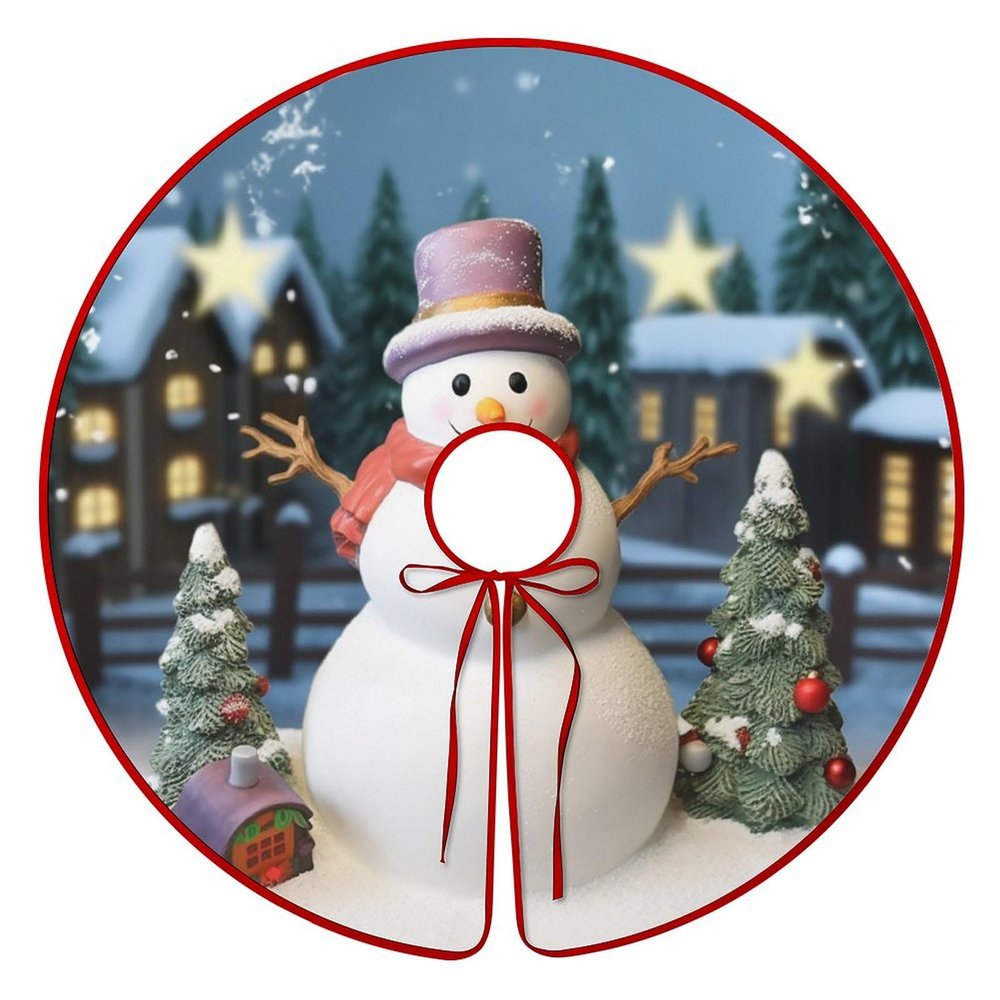 Christmas Tree Skirt 48 Inches Christmas Snowman Tree Skirt with Ruffle Border Double-Sided Christmas Tree Mat Christmas Tree Decoration for Holiday Decor