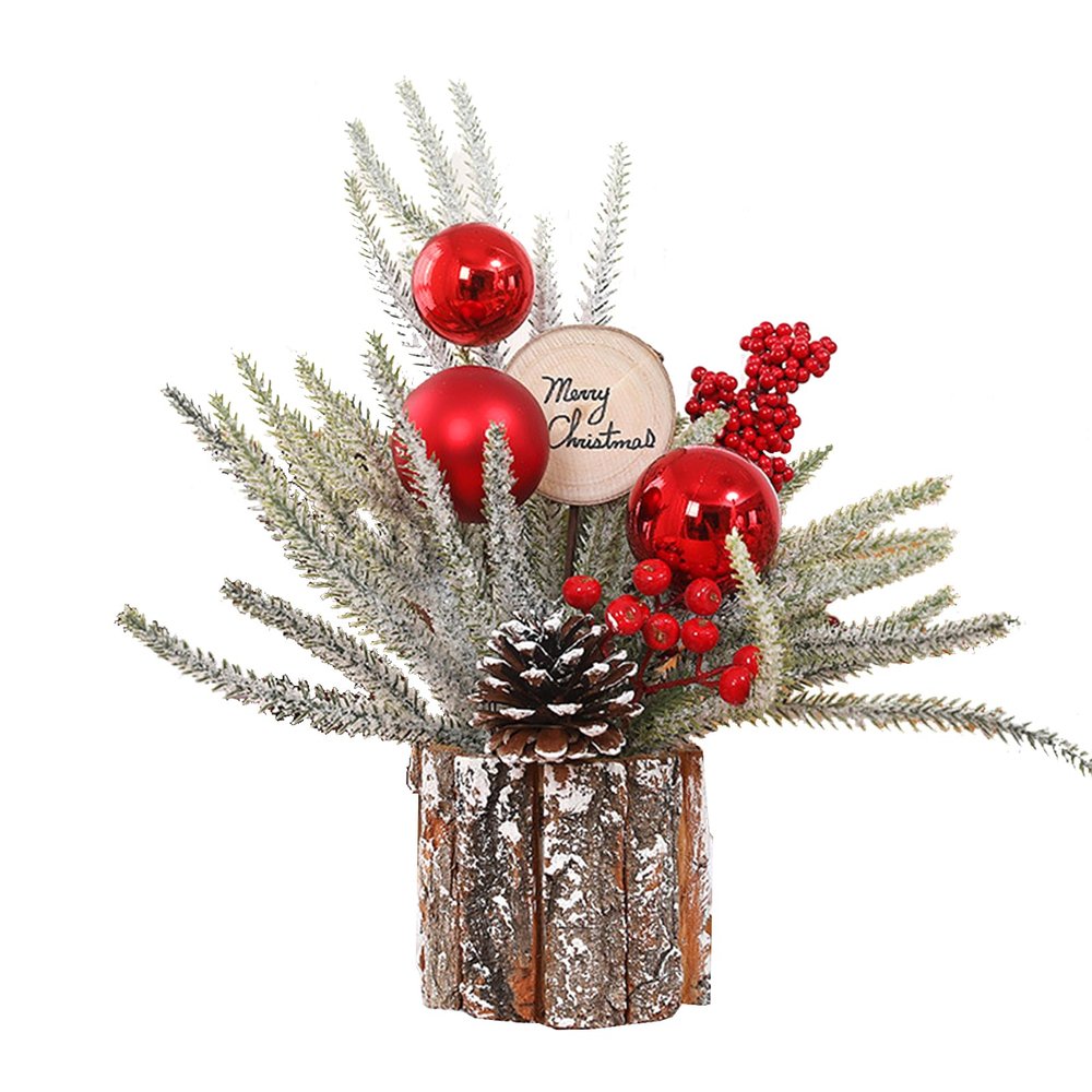 Small Christmas Tree, Mini Tabletop Christmas Tree with Christmas Ball Ornaments Red Berry Pine Cone Greenery, Artificial Small Xmas Tree for Christmas Decorations Home Room