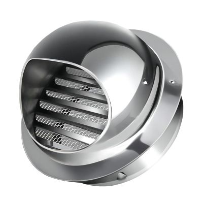 Round 304 Stainless Steel Vent Covers Ventilation Grill Hood Stainless Steel Round Wall Vent Outlet With Screen Mesh Vent Cover Dryer Vent Covers External Extractor Wall Vent Outlet(160mm/6.3in)