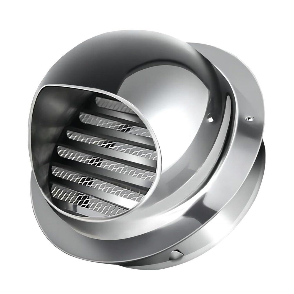 Round 304 Stainless Steel Vent Covers Ventilation Grill Hood Stainless Steel Round Wall Vent Outlet With Screen Mesh Vent Cover Dryer Vent Covers External Extractor Wall Vent Outlet(160mm/6.3in)