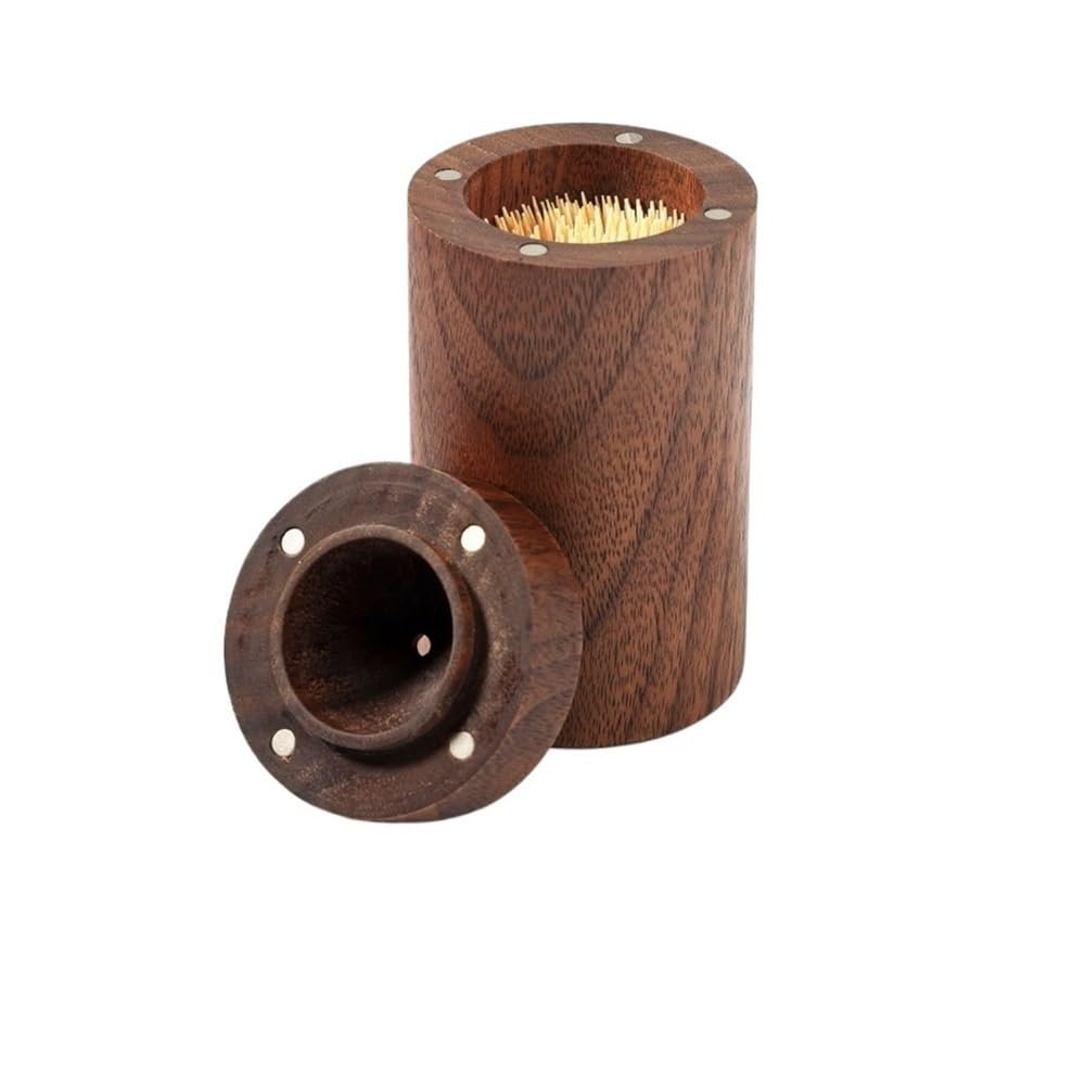 SENBAILU Toothpick Holder Solid Wood Toothpick Box Restaurant Home Black Walnut Round Toothpick Holder Toothpick Holder Dispenser(1)