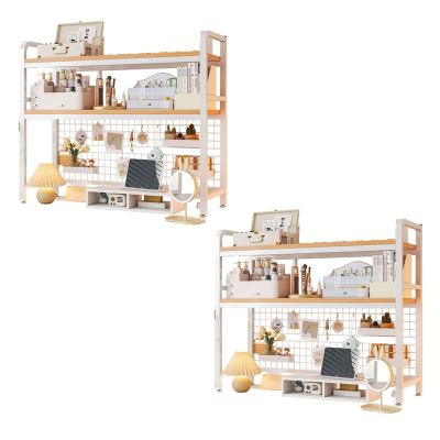 1/2PCS Metal Desktop Bookcase For Computer Desk - 2-Tiers Desktop Bookshelf, Adjustable Wood Display Rack Organizer, Desktop Bookshelf Organization Rack, For Dorm Office Decor(White,2PCS-115x20x98cm)