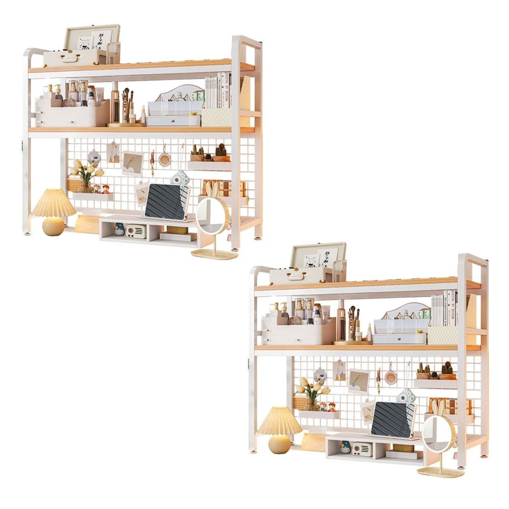 1/2PCS Metal Desktop Bookcase For Computer Desk - 2-Tiers Desktop Bookshelf, Adjustable Wood Display Rack Organizer, Desktop Bookshelf Organization Rack, For Dorm Office Decor(White,2PCS-115x20x98cm)