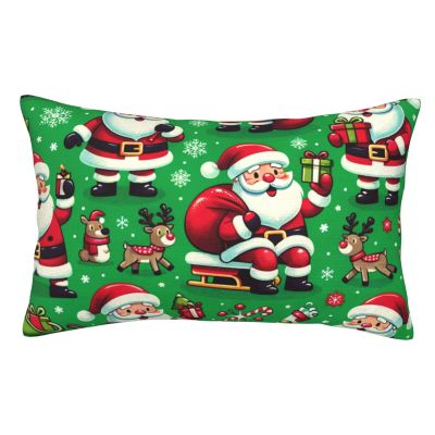 Augenstern Zippered Bed Pillow Protector Christmas-Santa-Claus-Deer Decorative Throw Pillow Cover Pillowcase Encasement 20"X30"
