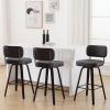 Bekrvio Swivel Bar Height Stools Set of 3, Upholstered Faux Leather Barstools with Back, 29" Seat Height Tall Bar Stools for Kitchen Counter, Black Wood Frame, Black view 1
