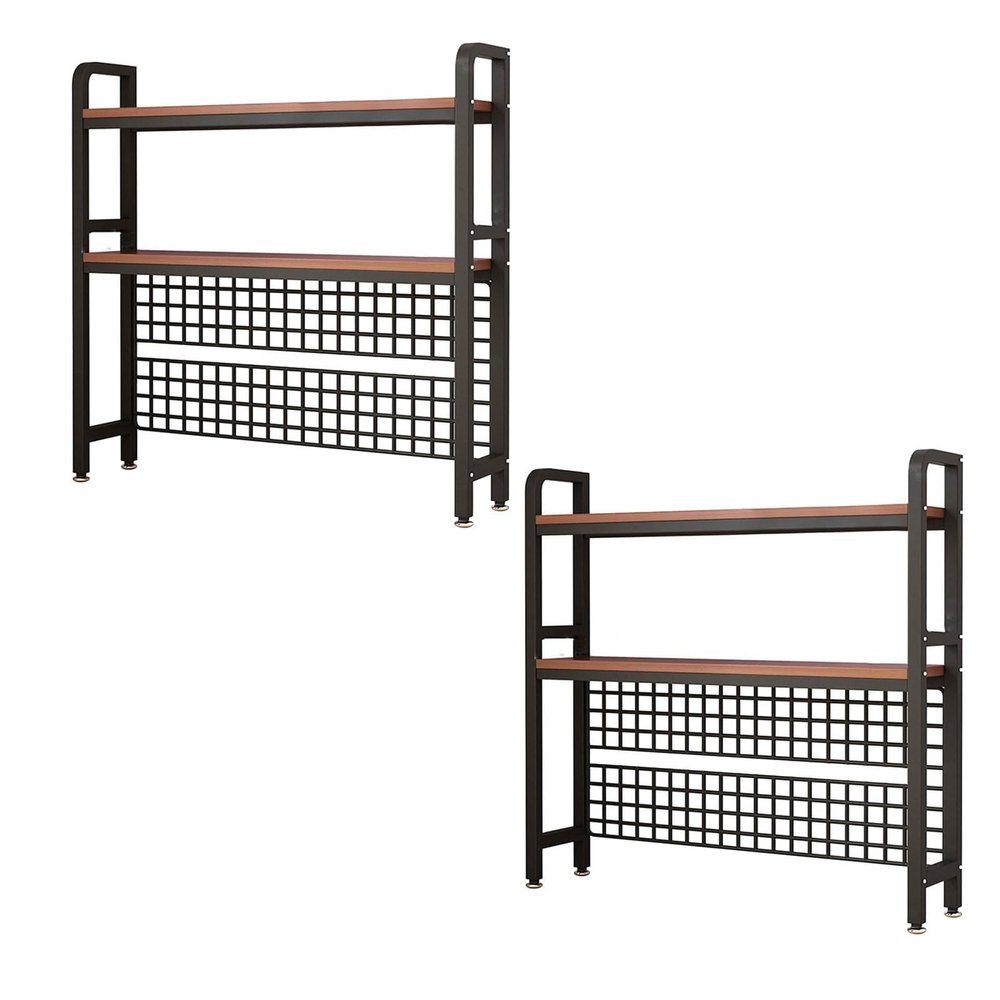 1/2PCS Metal Desktop Bookcase For Computer Desk - 2-Tiers Desktop Bookshelf, Adjustable Wood Display Rack Organizer, Desktop Bookshelf Organization Rack, For Dorm Office Decor(Black,2PCS-95x20x98cm)