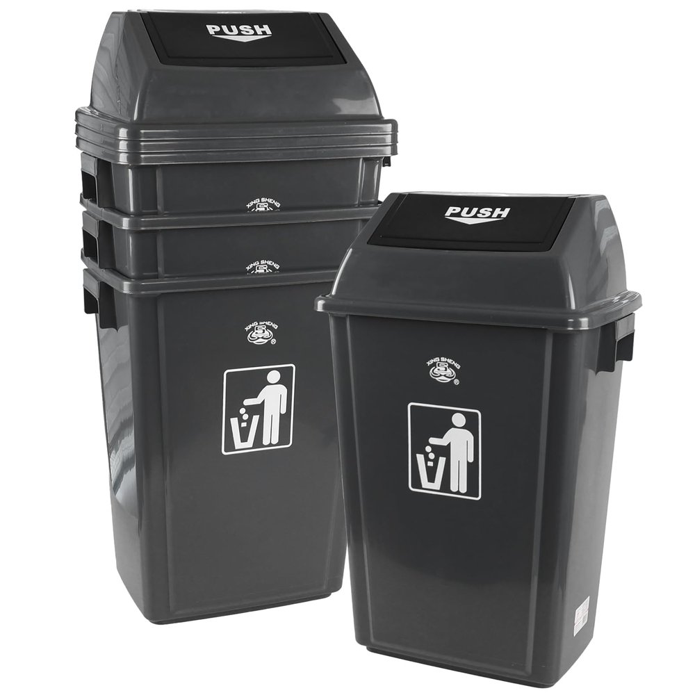 Gainhope Set of 4 Plastic 18 Gallon Heavy Duty Swing Top Trash Can, Tall Commercial Garbage Bin, Large Wastebasket with Lid