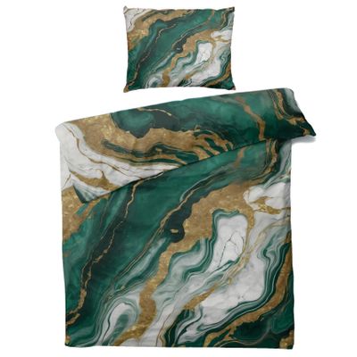 zcwl Green and Gold Marble Duvet Cover Twin Size | Modern Bedding Set | 2 Piece | Soft Microfiber Patterned Comforter Cover with Zipper Ties & 1 Pillowcase | Abstract Bedroom Decor