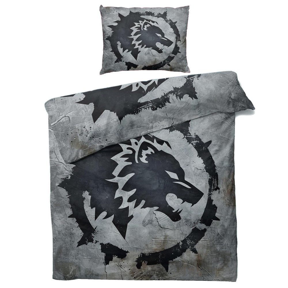 zcwl Wolf Duvet Cover Twin Size | Viking Bedding Set | 2 Piece | Soft Microfiber Patterned Comforter Cover with Zipper Ties & 1 Pillowcase | Medieval Bedroom Decor