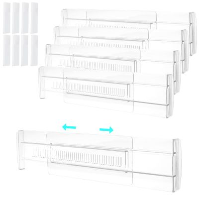 Abizarch 4Pack Drawer Dividers 11.3in-19.7in Adjustable Drawer Organiser Divider 3.2in High Clear Drawer Separators Expandable Utensils Organiser Divider Easy to Assemble for Clothes Drawer Kitchen Of