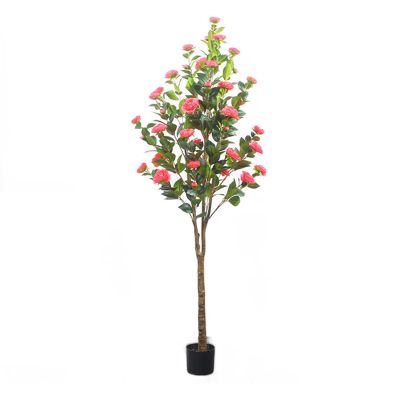 Artificial Camellia Tree with Leaves and Flowers, High Simulation Fake Plants Bonsai Plants, Faux Plant Decor for Foyer, Bedroom, Sitting Room(H1.8m/70in/5.9ft)