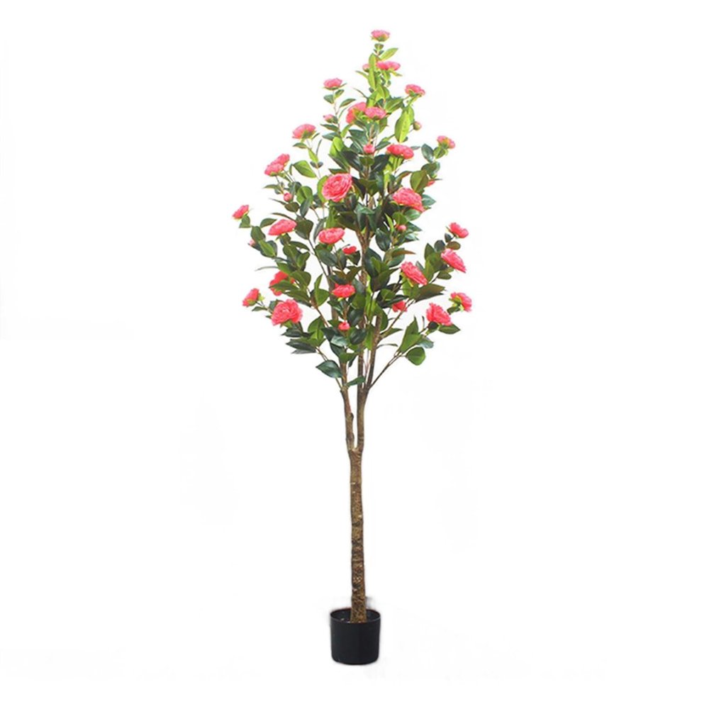 Artificial Camellia Tree with Leaves and Flowers, High Simulation Fake Plants Bonsai Plants, Faux Plant Decor for Foyer, Bedroom, Sitting Room(H1.8m/70in/5.9ft)