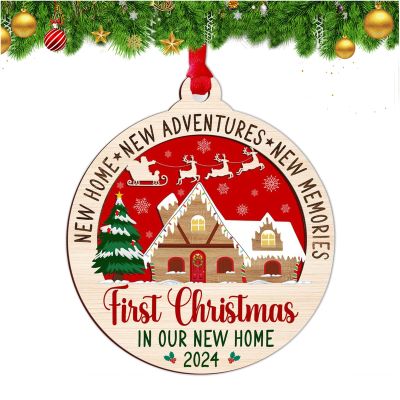 2025 New Home Christmas Ornaments, Christmas Tree Decorations, 2 Layer Wood House Warming Gifts New Home, Housewarming Gifts for New House, Housewarming Presents for Women,Couple,Owners