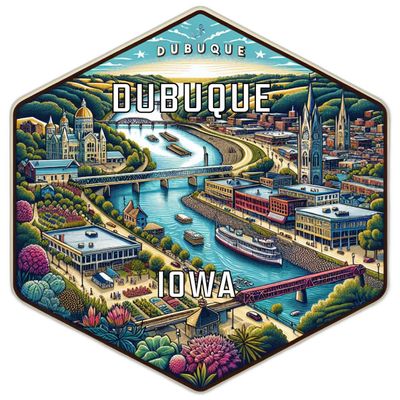 Dubuque Iowa Souvenir Travel Destination Die Cut Hexagon Decorative Flat Magnet 2-Inch
