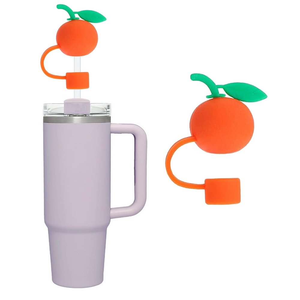 Orange Soft Silicone Straw Covers Cap Lovely Reusable Drinking Straw Tips Lids Portable Cute Straw Toppers Dust Proof Straw Protectors Plugs for Tumblers, for 10mm