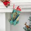 Hot air Balloon on Green Background Pattern Dog Christmas Stocking Hanging Christmas Stocking with Large Paw for Christmas Decorations, 16 x 11 InchesGreen view 1