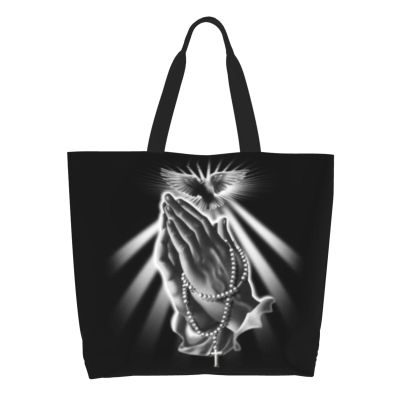 YSBYEIU Cross Tote Bag for Women Men Christian Tote Bags with Pockets Jesus Reusable Bag for Shopping, Beach, Travel
