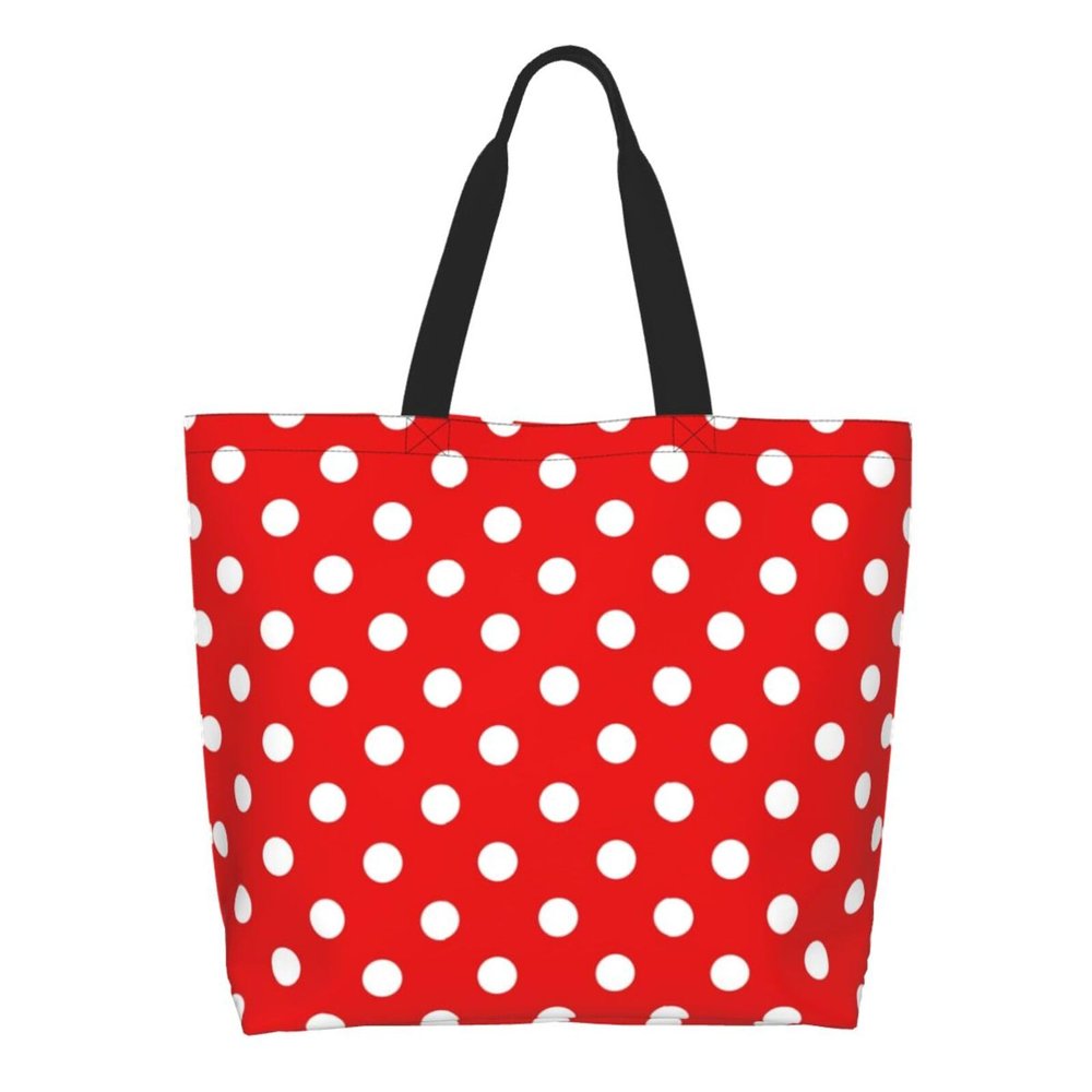 YSBYEIU Red Polka Dots Tote Bag Large Women Men Casual Shoulder Bag Handbag Polka Dots Reusable Shopping Grocery Bag