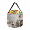 Halloween Trick or Treat Candy Bag,Christmas Gnome Snowy House Oil Painting Candy Tote Bag Reusable Portable Candy Bucket,Xmas Tree Forest Snow Scene Goody Bags with Handle for Party Gift Basket view 1