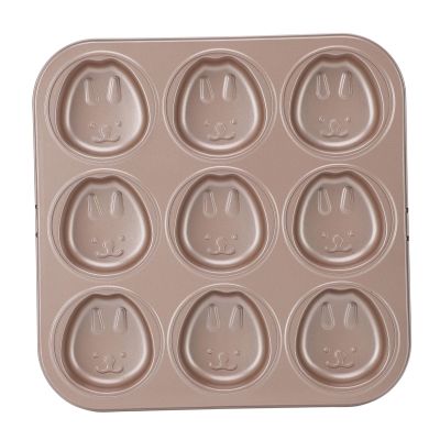 AUNMAS Muffin Pan Animal Cupcake Tray, Non Stick Baking Pan for DIY Home Cake Chocolate Pudding, Bunny Design, 9 Cup, Oven Safe Easy Release