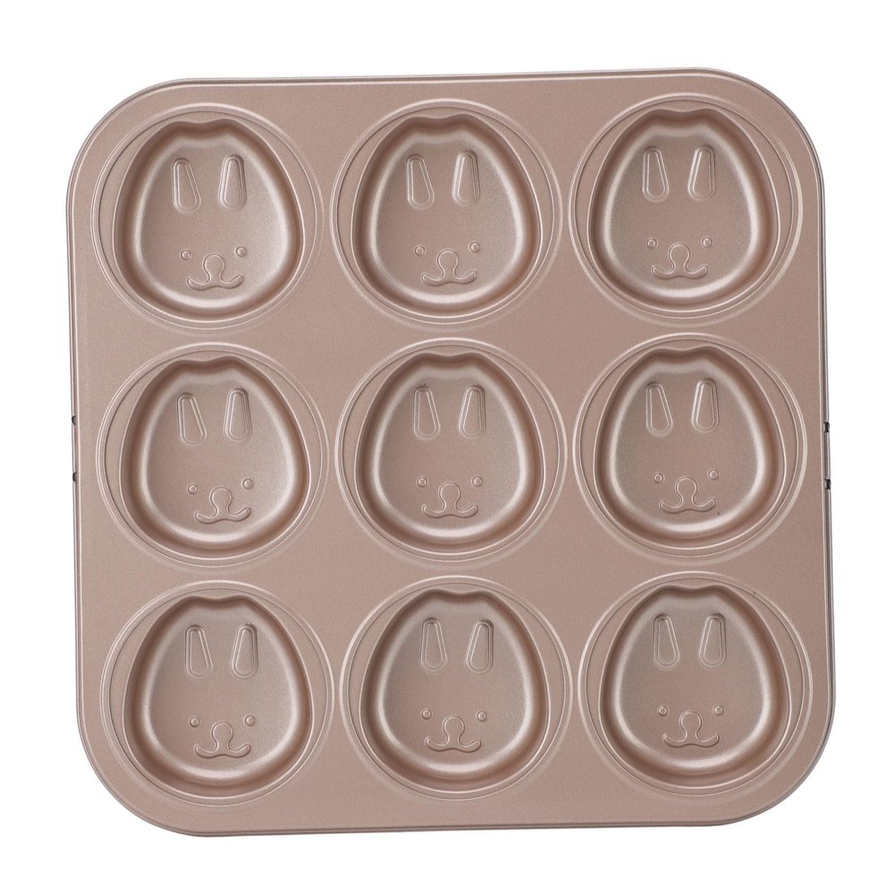 AUNMAS Muffin Pan Animal Cupcake Tray, Non Stick Baking Pan for DIY Home Cake Chocolate Pudding, Bunny Design, 9 Cup, Oven Safe Easy Release