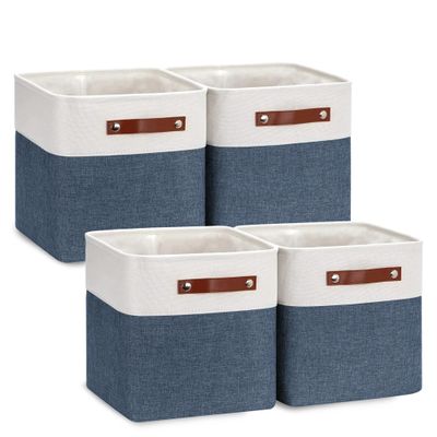 Classic Quintessentials Baskets for Storage Organizing Shelves, Closet, Collapsible Storage Bins for Clothes, Home, Office, Nursery, Toys (Blue and White)