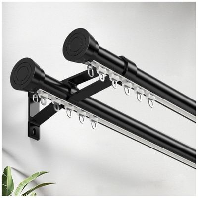Dual Track Ceiling Curtain Track, Roman Rod Aluminum Alloy Curtain Track, Room Divider Curtain Rods, For Curtain Rod Bunk Bed Bay Window Rv Curtain Track(A-Black,1.7 M/5.6 FT)