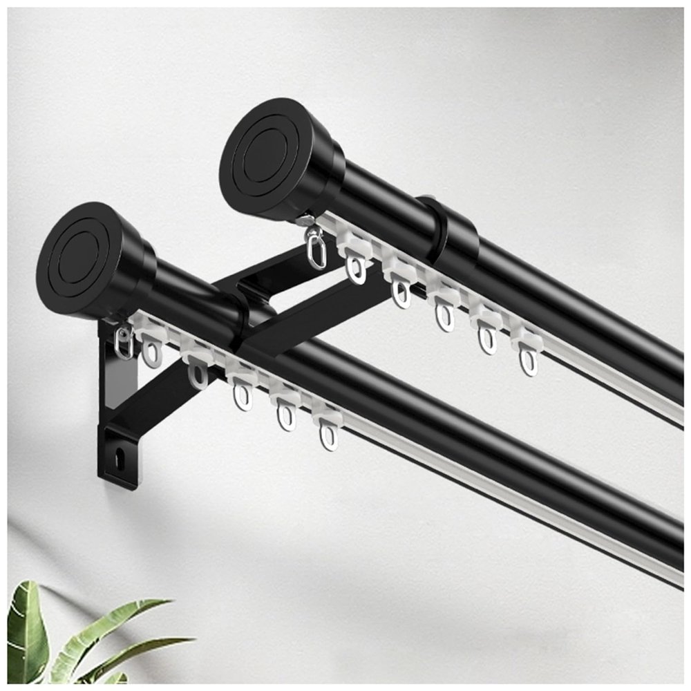 Dual Track Ceiling Curtain Track, Roman Rod Aluminum Alloy Curtain Track, Room Divider Curtain Rods, For Curtain Rod Bunk Bed Bay Window Rv Curtain Track(A-Black,1.7 M/5.6 FT)