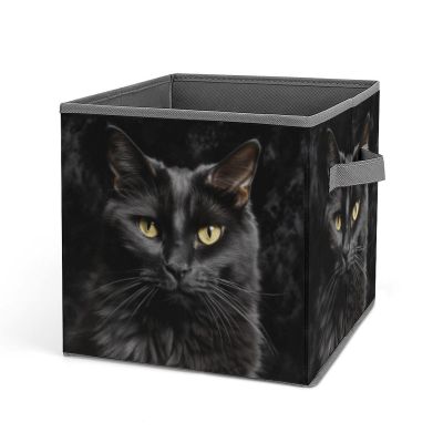 YJWANDL Foldable Storage Bins, A Black Cat on A Black Background Print Organizer Boxes with Sturdy Handles, Collapsible Storage Containers for Closet, Shelves, Bedroom