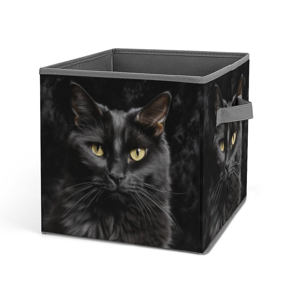 YJWANDL Foldable Storage Bins, A Black Cat on A Black Background Print Organizer Boxes with Sturdy Handles, Collapsible Storage Containers for Closet, Shelves, Bedroom