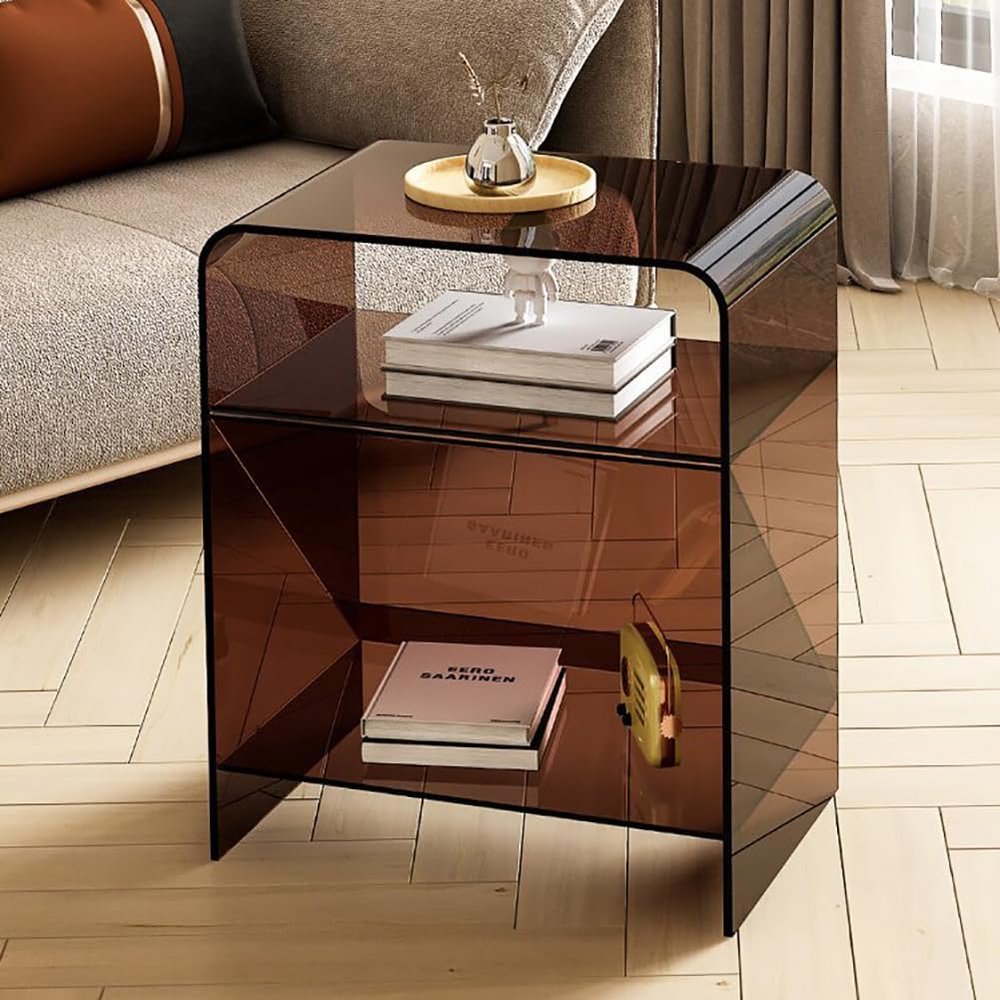 TT-YEL Heavy Duty Clear Acrylic Side Table, Bedroom Nightstand with Round Edges, Tall Clear Acrylic Bedside Table, Colorful Sofa Side Table, Modern Dining Table Coffee Table,Brown
