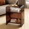 TT-YEL Heavy Duty Clear Acrylic Side Table, Bedroom Nightstand with Round Edges, Tall Clear Acrylic Bedside Table, Colorful Sofa Side Table, Modern Dining Table Coffee Table,Brown view 1
