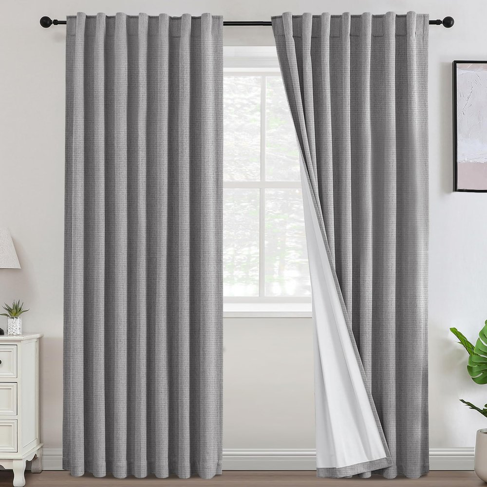 100% Blackout Curtains Linen Textured Curtains 84 Inch Long for Living Room Thermal Insulated Nursery Curtains Soft Chenille Linen Textured Neutral Rustic Farmhouse, 52" W x 84" L, Dove(Not Solid)