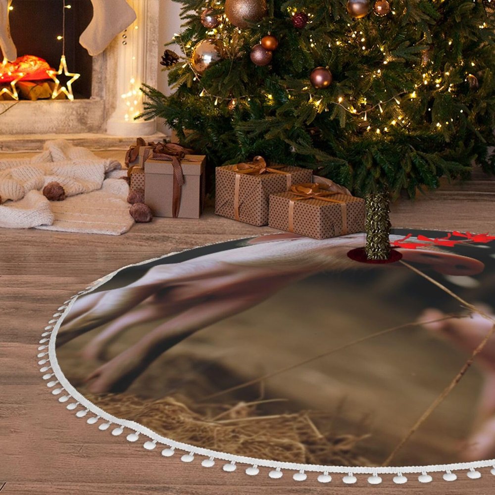 36" Christmas Tree Skirt Wrestle Pigs Tree Skirt Christmas Tree Mat for Holiday Xmas Tree Skirt Base Cover Plush Decorations Tree Skirt for Christmas New Year