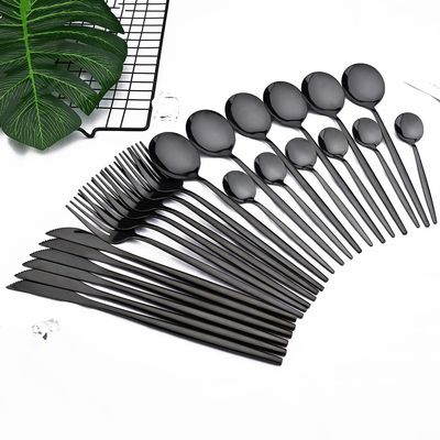24pcs Black Dinnerware Flatware Set BRIIEC Stainless Steel Cutlery Set Fork Knife Spoon Tableware Set Silverware Set Service for 6 Mirror Polished, Dishwasher Safe