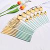 24pcs Mint Green Handle Gold Dinnerware Flatware Set BRIIEC Stainless Steel Cutlery Set Fork Knife Spoon Tableware Set Silverware Set Service for 6 Mirror Polished, Dishwasher Safe view 2