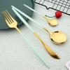 24pcs Mint Green Handle Gold Dinnerware Flatware Set BRIIEC Stainless Steel Cutlery Set Fork Knife Spoon Tableware Set Silverware Set Service for 6 Mirror Polished, Dishwasher Safe view 4