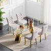 Henf 5 Piece Glass Dining Table Set with 4 Tufted Dining Chairs, Kitchen Table and Chairs Set for 4, 70'' Dining Room Table with Gold Stainless Steel Base, Tempered Glass Top Dining Table Set for 4 view 2