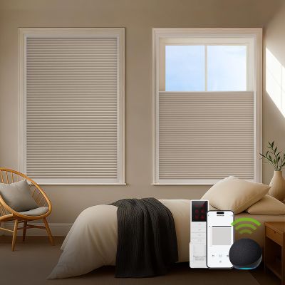ZSTARR Motorized Honeycomb Cellular Shades Electric Skylight Shades for Vertical and Skylight Windows Cordless Rechargeable Smart Blinds with Optional Solar Panel Custom Size (BO Printed Wheat)