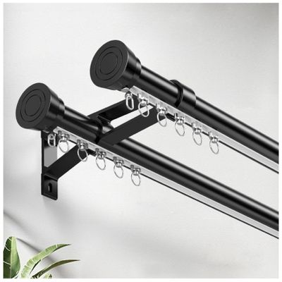 YJLTKL Dual Track Ceiling Track Set, Roman Rod Aluminum Alloy Curtain Track, Room Divider Curtain Rods, for Bunk Bed Bay Window Rv(Pulley-Black,1.7 M/5.6 FT)