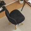 VINGLI Wide Criss Cross Legged Office Chair,Buttprint Ergonomic Desk Chair Comfy with Pillow&Gold Base,Dual-Use with/no Wheels,Adjustable Vanity Swivel Chair for Bedroom,Home Office,Teddy Fleece,Black view 2